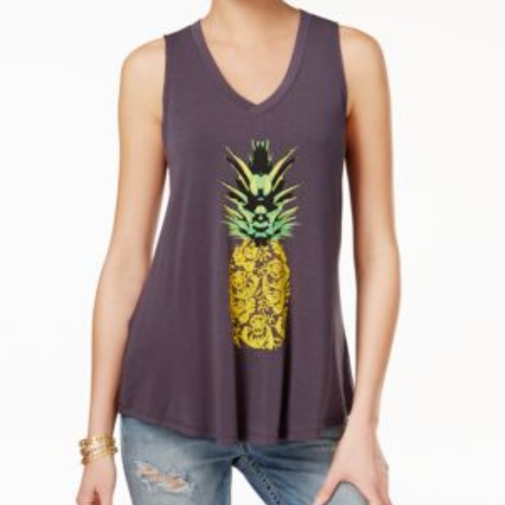 Carbon Copy Womens Pineapple Graphic V-Neck Tank